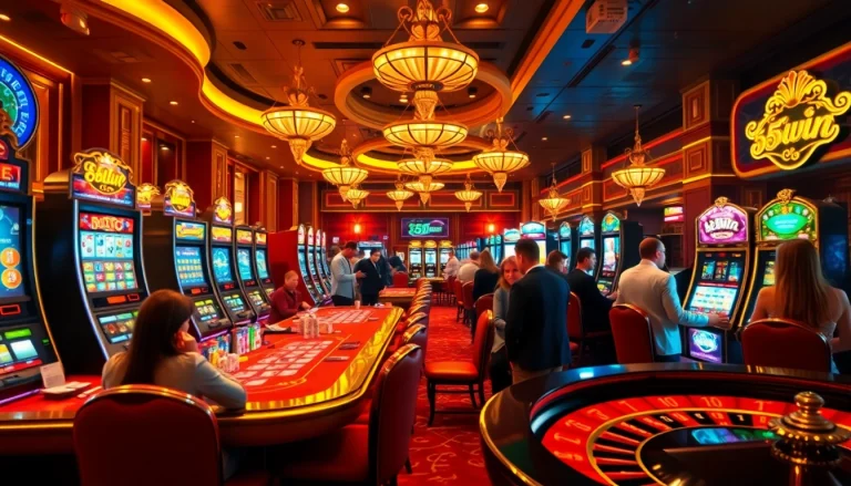 Exciting casino gameplay scene at 555win, showcasing vibrant tables and slot machines.