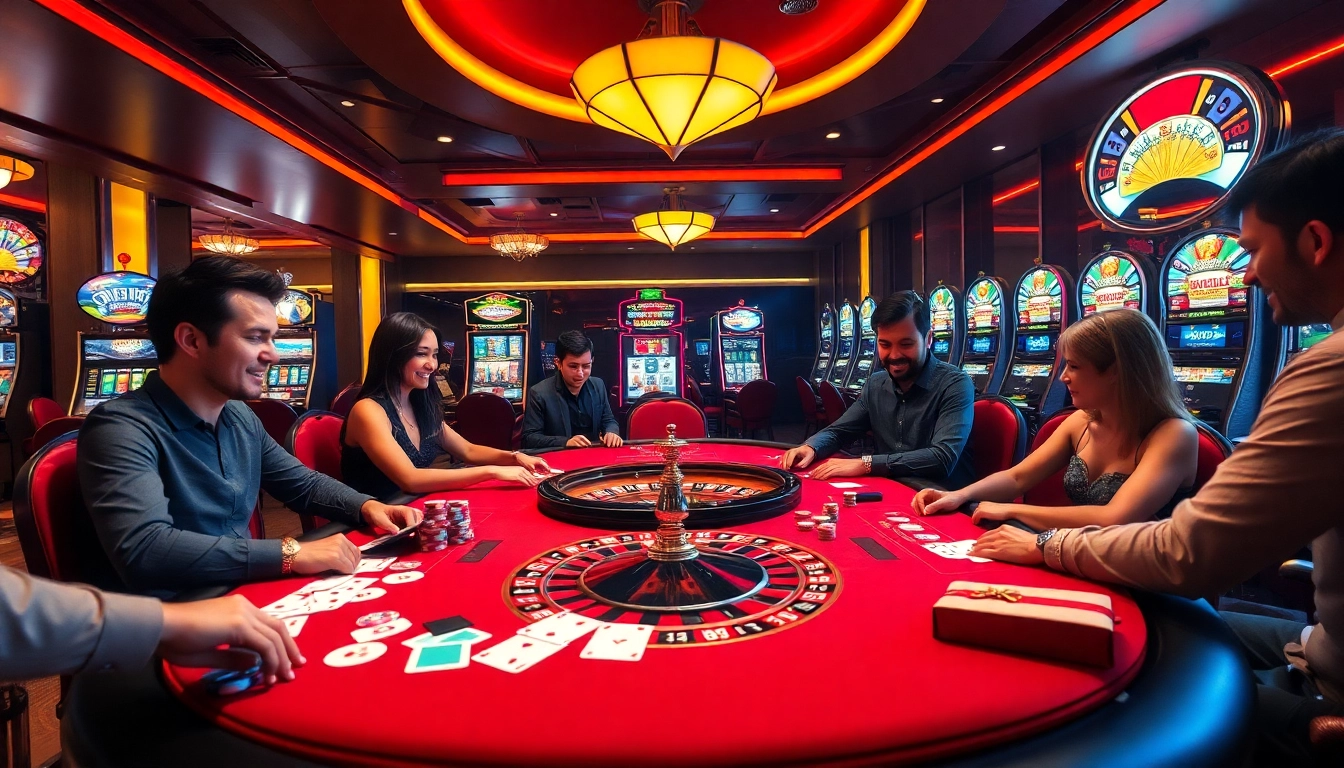Experience thrilling gameplay at nk88.com with a vibrant casino scene featuring poker action and roulette.