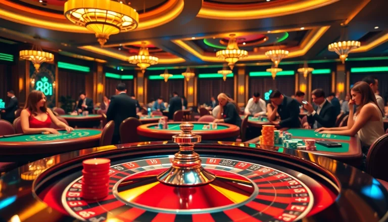Excited gamblers playing roulette at a luxurious 88i casino table.