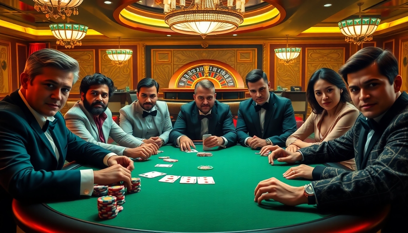 Exciting poker scene at RR88 casino with diverse players and vibrant gaming elements.