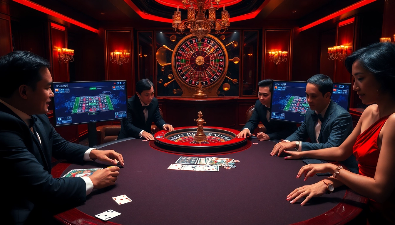 Experience the excitement of Gopay88 with a vibrant casino scene featuring poker, roulette, and digital gaming.