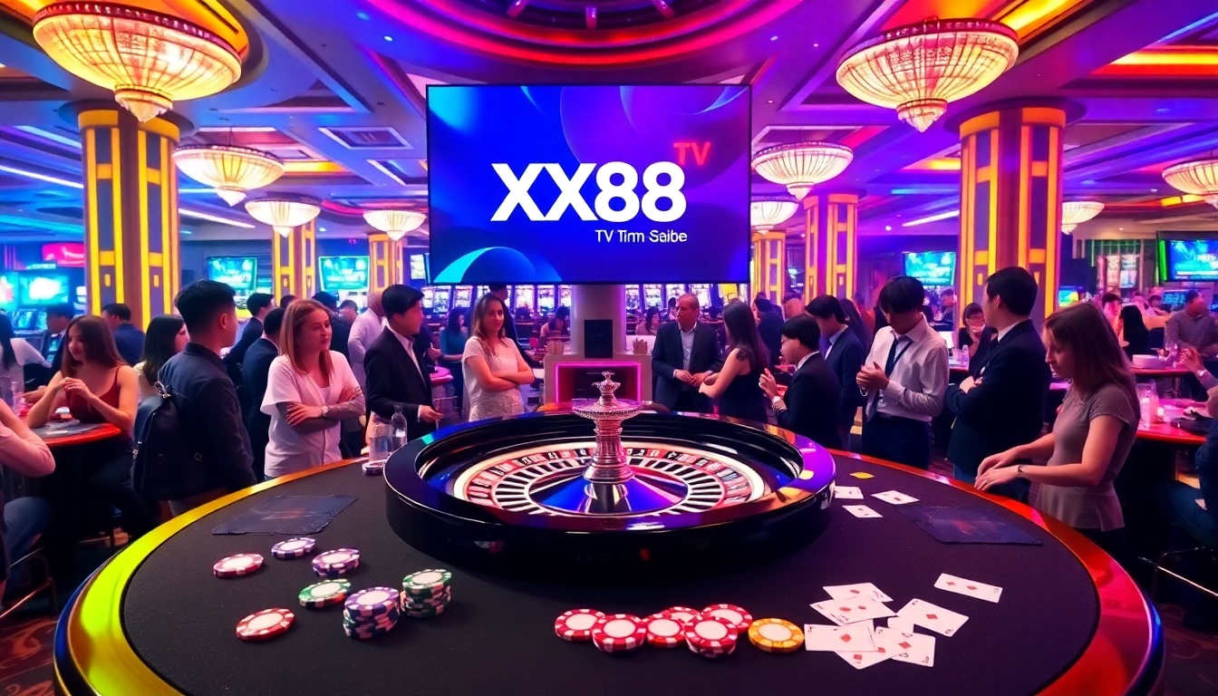 Experience the excitement of XX88 TV with vibrant casino scenes filled with thrilling games.