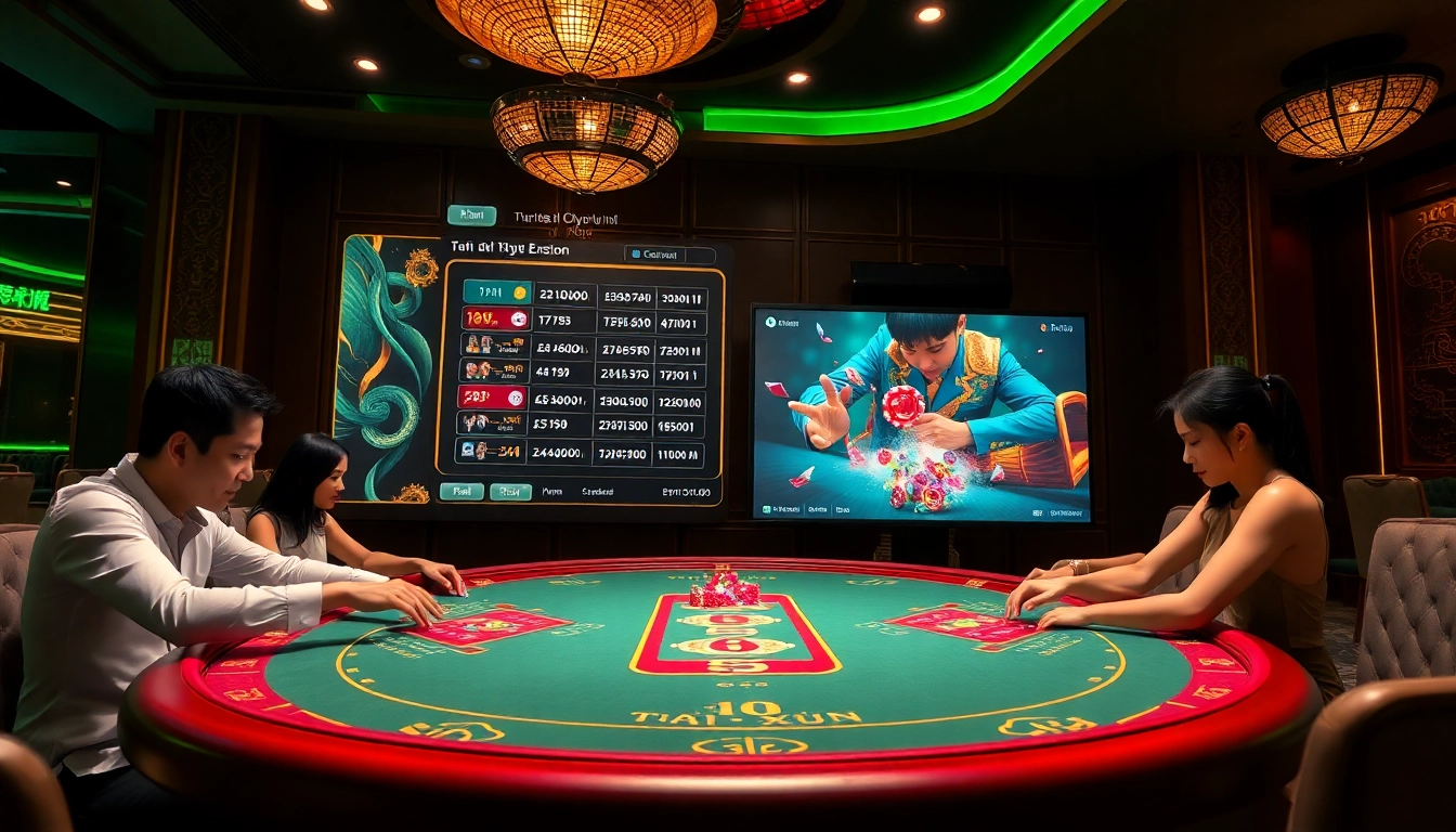 Engaged players enjoying Luckywin Tài Xỉu at a bustling casino table.