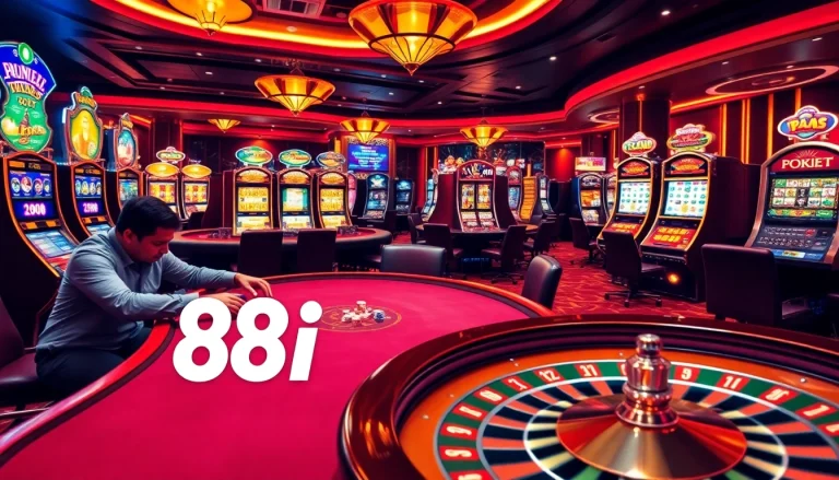 Experience the thrill of betting at 88i's vibrant casino scene with poker tables and exciting slot machines.