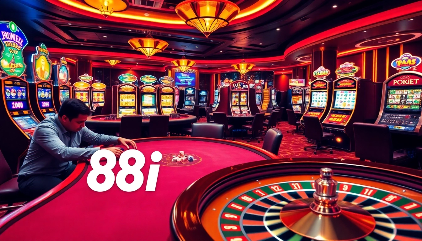 Experience the thrill of betting at 88i's vibrant casino scene with poker tables and exciting slot machines.