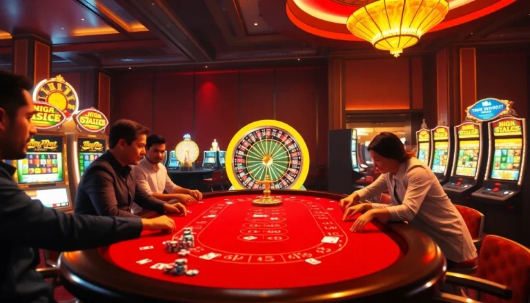 Engaging scene of players at a baccarat table, highlighting https://tr88.work/ excitement in casino gaming.