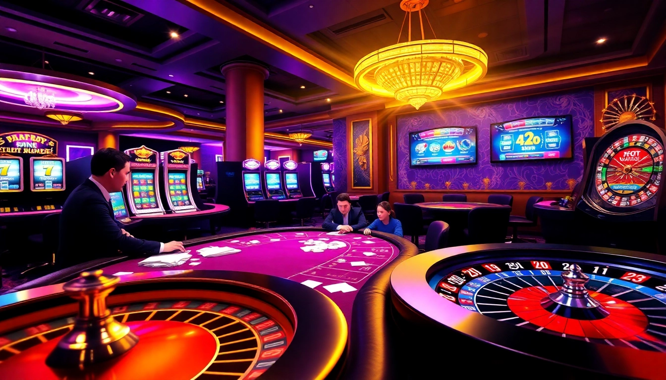 Experience thrilling action at MK8.COM's luxurious casino with vibrant poker games and glowing slot machines.