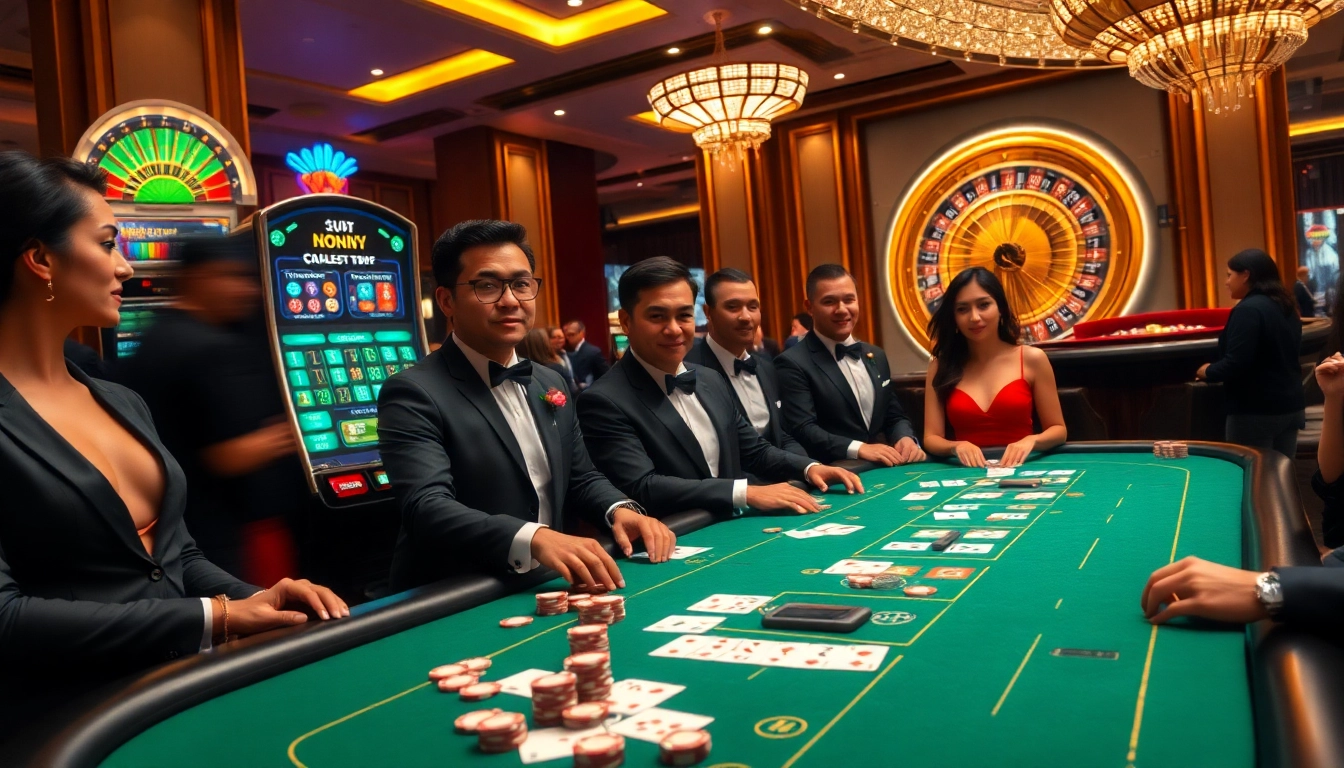 Exciting gaming action at NOHU casino showcasing poker chips, cards, and a slot machine.