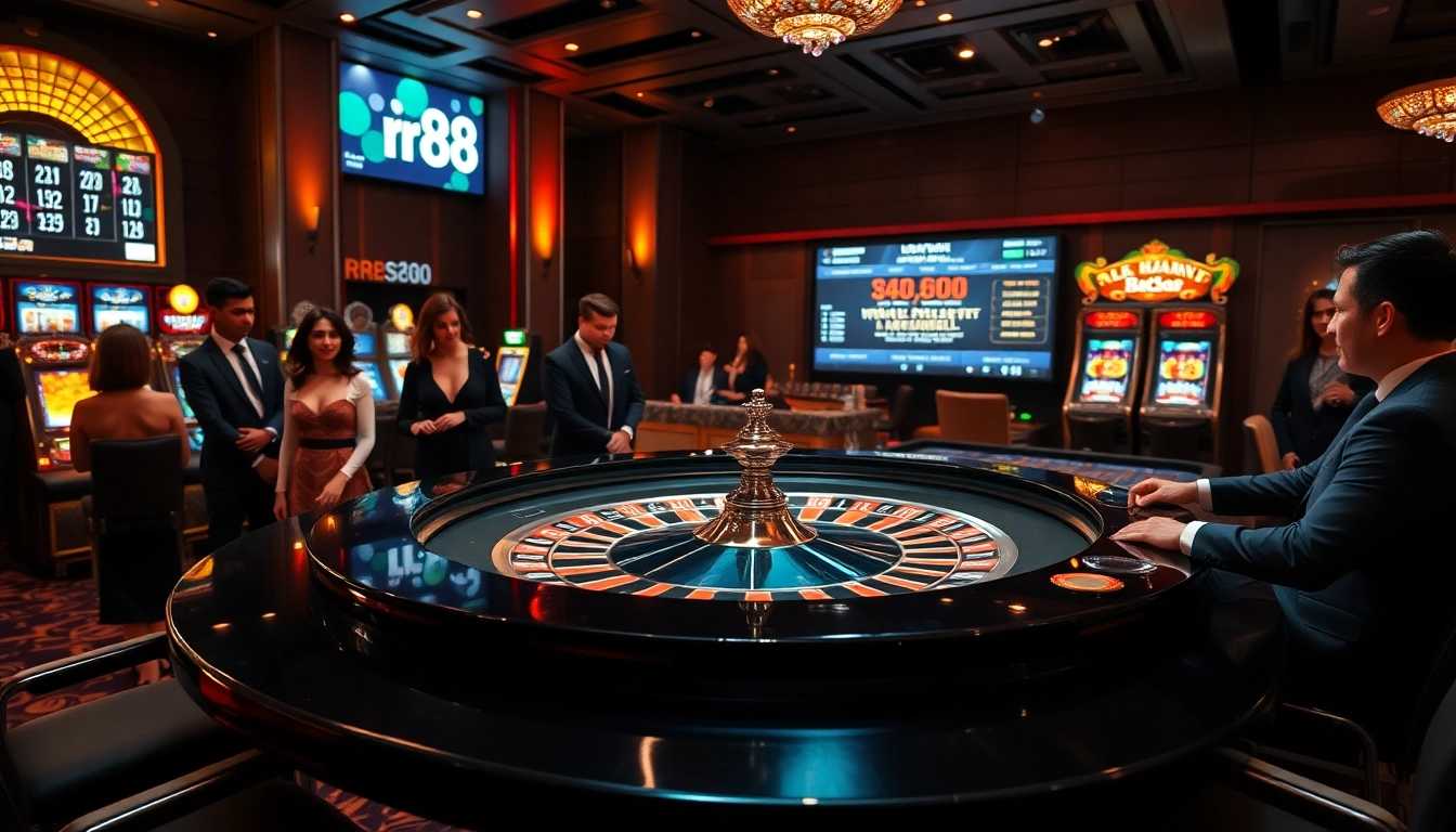Experience thrilling gameplay at RR88 with luxurious casino vibes and engaging betting activities.