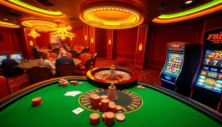 Experience thrilling gameplay at F8bet with poker tables and roulette wheels inviting players.
