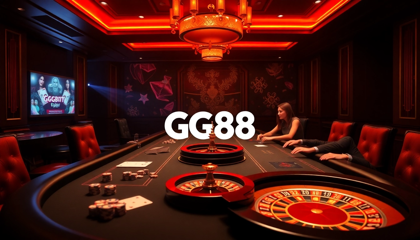 Gamblers enjoying an exciting game at the GG88 poker table in a luxurious casino setting.