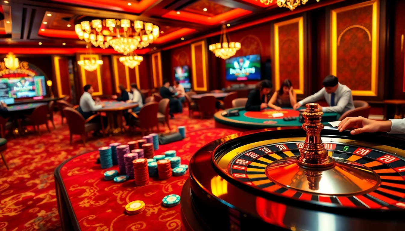 Experience king88 with vibrant casino tables and exciting players engaged in thrilling games.
