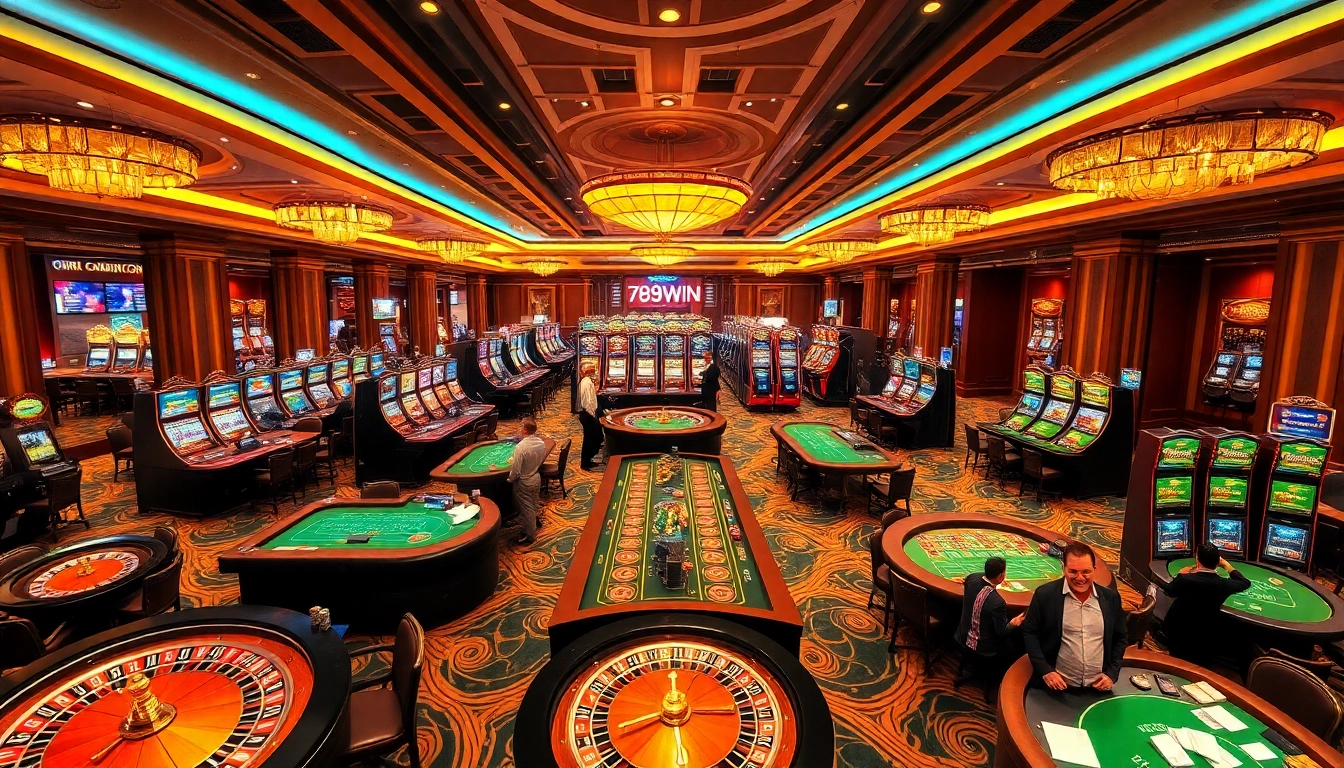 Experience the excitement of casino gaming at 789WIN, where players engage with vibrant slot machines and tables.