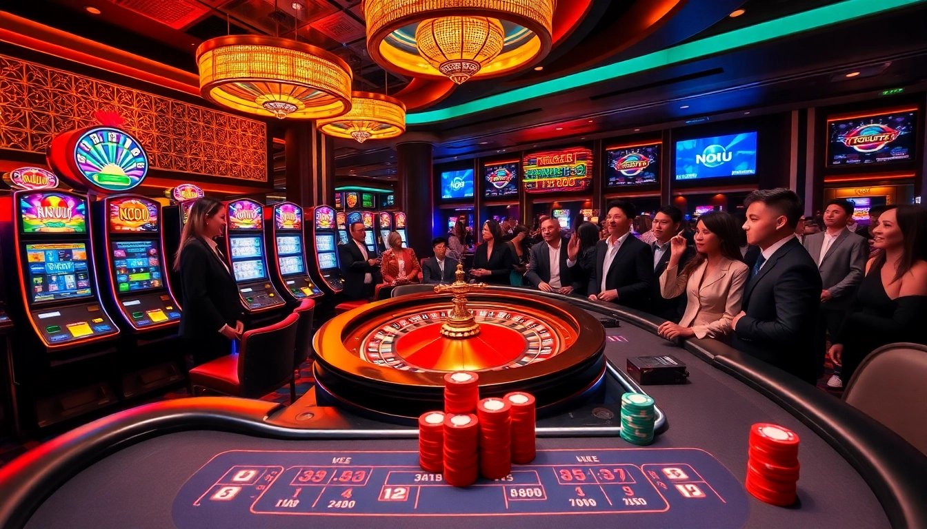 Nohu offers thrilling casino experiences with vibrant slot machines and excited players.