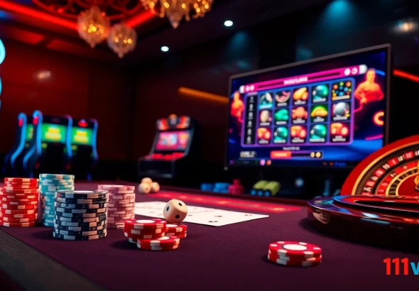 Experience the thrill of winning at 11win net with vibrant casino elements, including cards and dice.