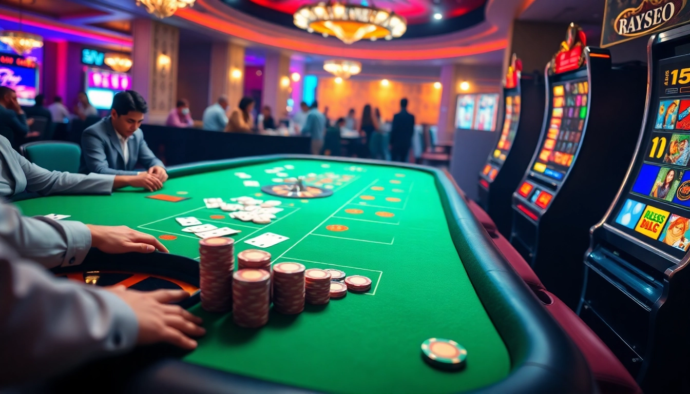 Engaging scene at https://xx88.promo/ showcasing an exciting casino table with vibrant poker chips and cards.
