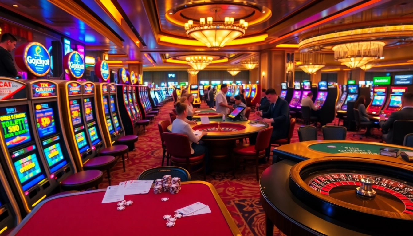 Experience thrilling gameplay with Gojekpot slot machines in a vibrant casino atmosphere.
