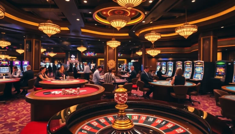 Experience excitement at haywin's luxurious casino featuring poker tables and vibrant slot machines.