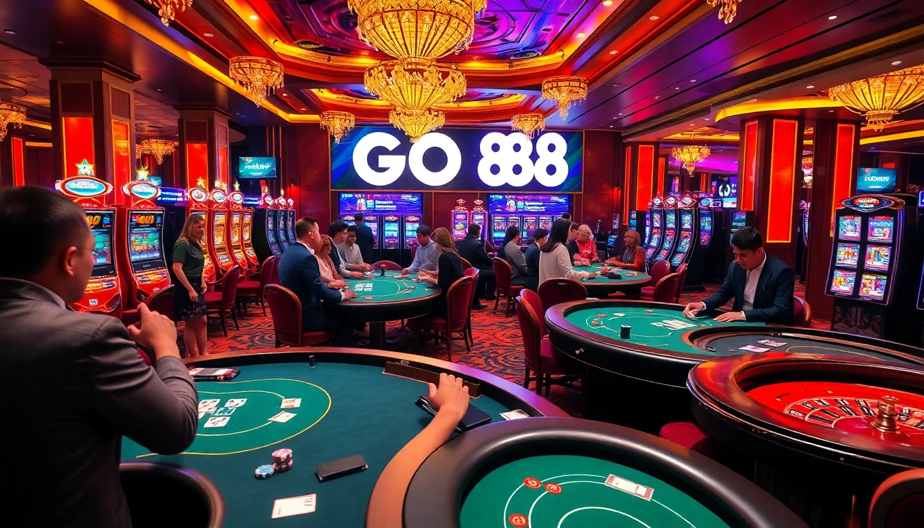 Engage in high-stakes gaming at GO88's luxurious casino tables surrounded by excitement.
