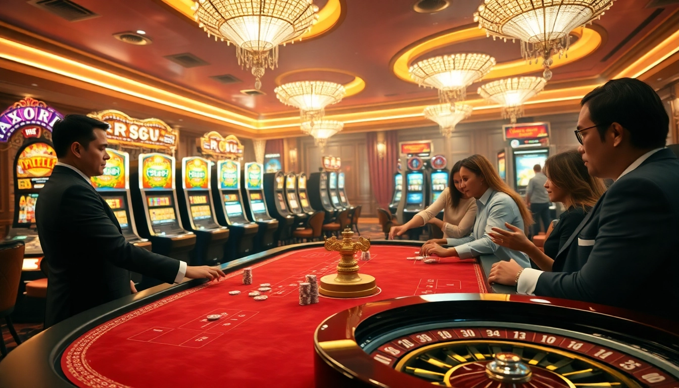 Players experiencing thrilling moments at PGSLOT IN casino tables, showcasing excitement and luxury.