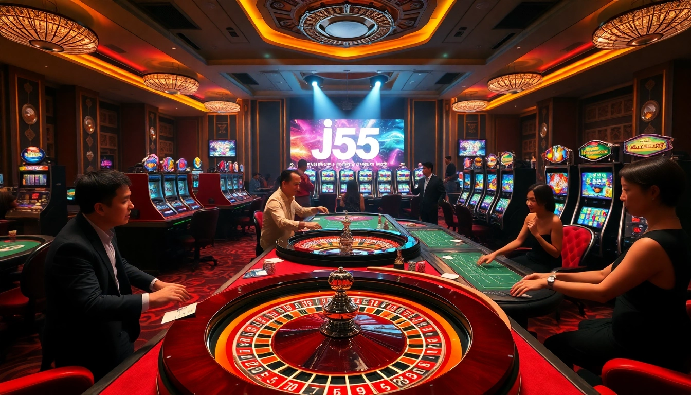 Experience thrilling action at https://www.jl55.one/ with vibrant casino tables and engaged gamblers.
