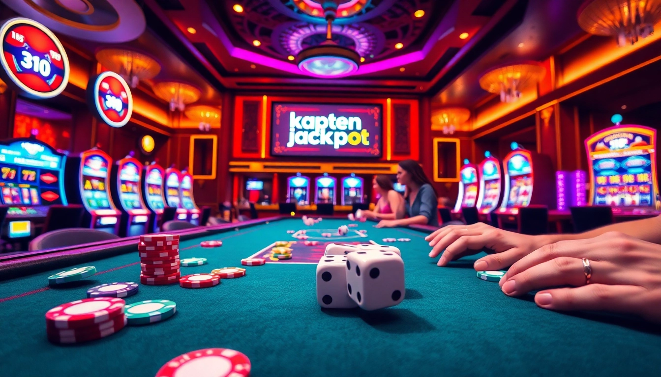 Players enjoying poker at a luxurious casino table with kaptenjackpot-themed decorations.